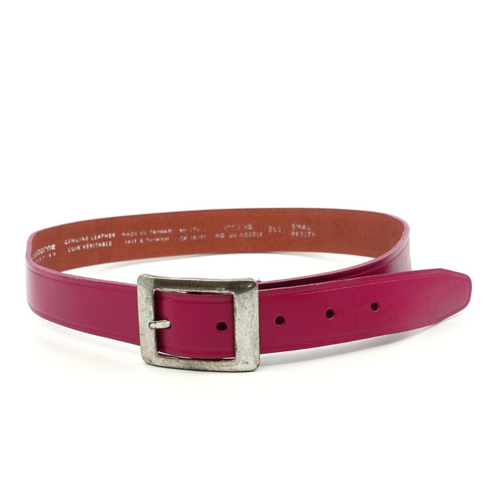 Vintage Magenta Leather Belt with Silver Buckle
